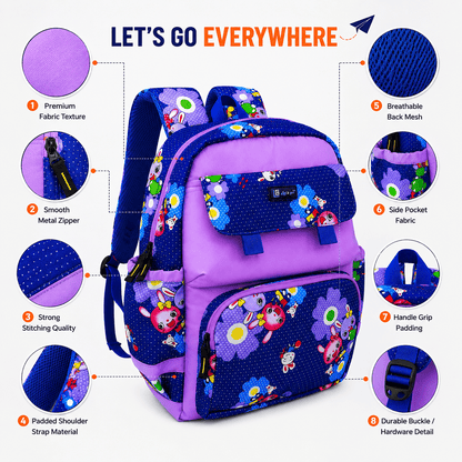 Let’s Go Stylish Printed Backpack for Girls | School, College & Travel Bag - Let's Go