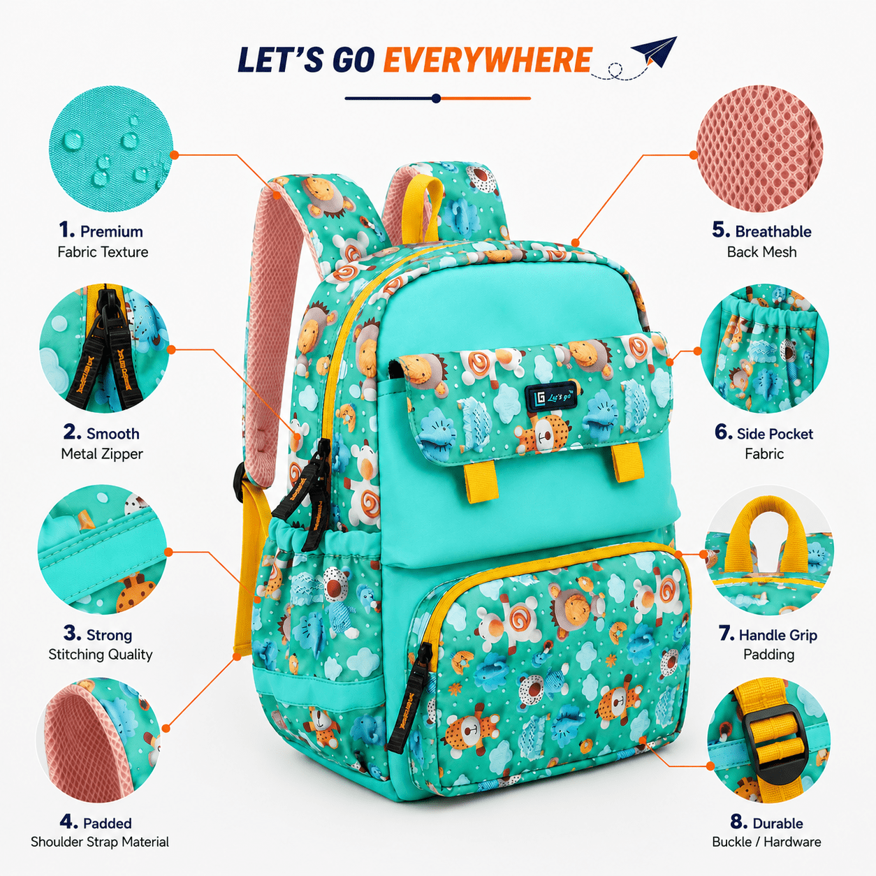 Let’s Go Stylish Printed Backpack for Girls | School, College & Travel Bag - Let's Go