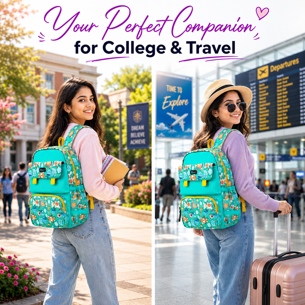 Let’s Go Stylish Printed Backpack for Girls | School, College & Travel Bag - Let's Go