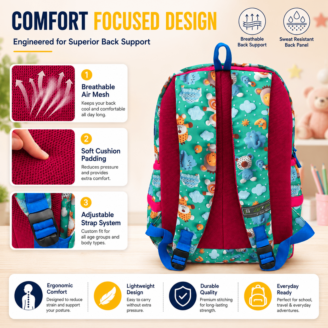 Let’s Go Stylish Printed Backpack for Girls | School, College & Travel Bag - Let's Go