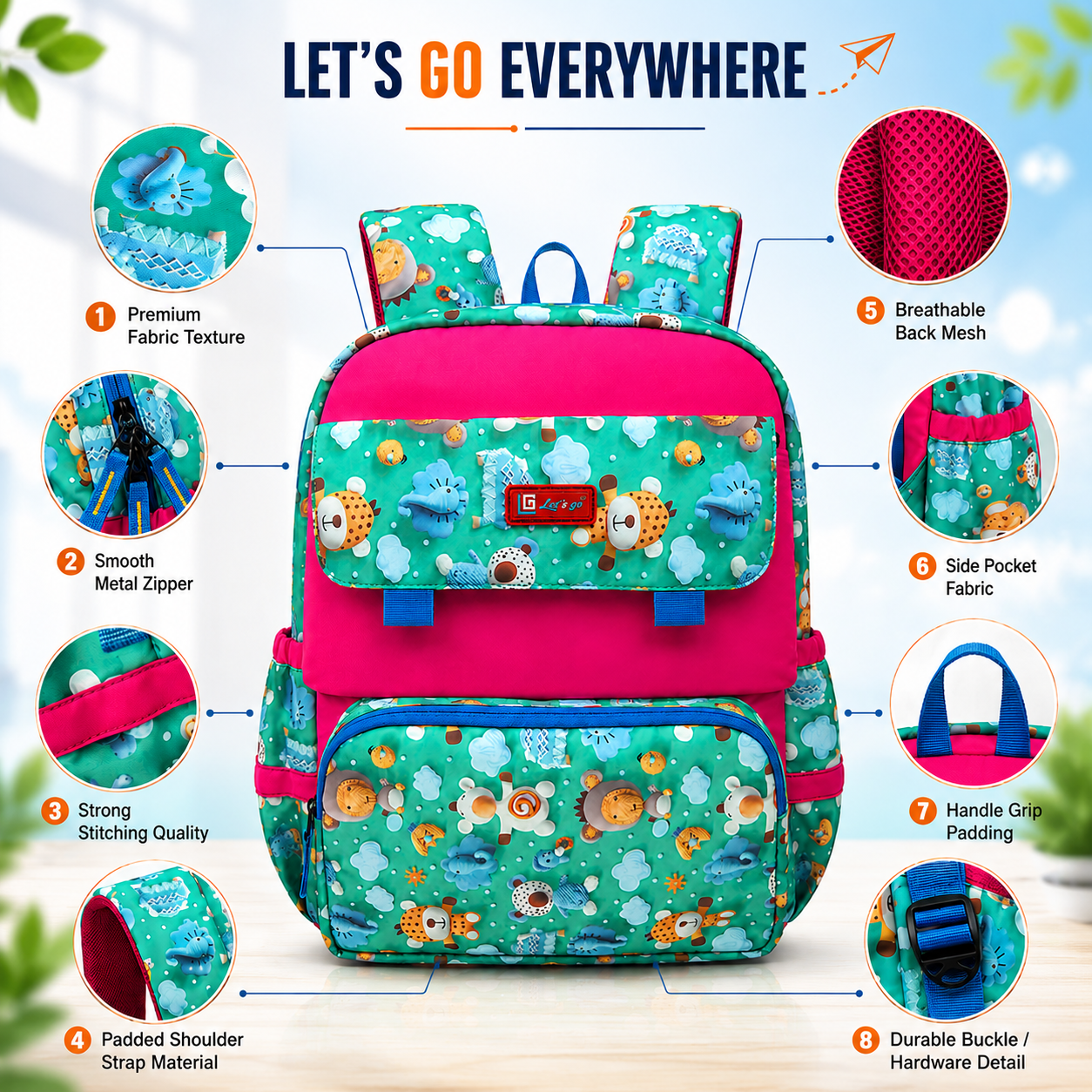 Let’s Go Stylish Printed Backpack for Girls | School, College & Travel Bag - Let's Go