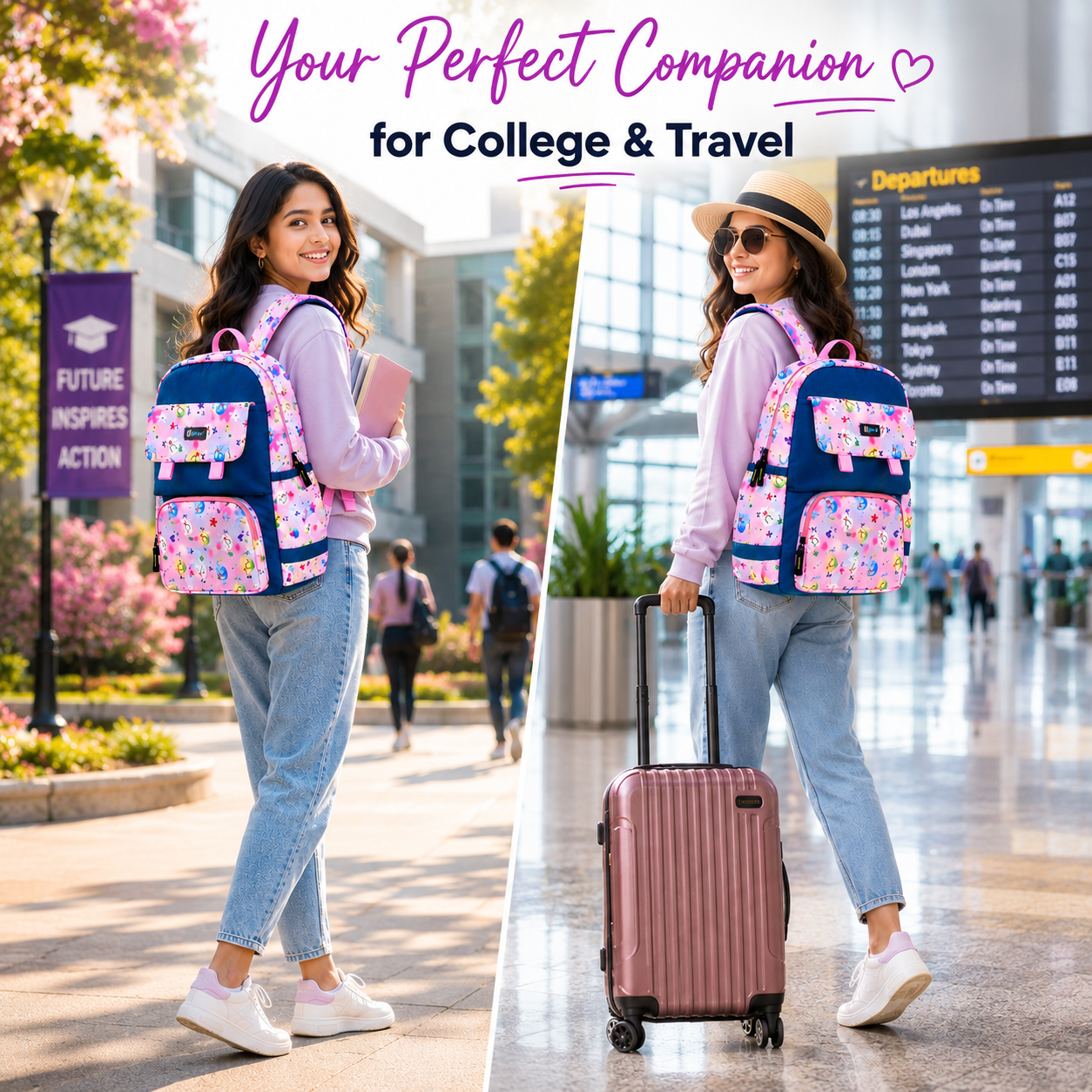 Let’s Go Stylish Printed Backpack for Girls | School, College & Travel Bag - Let's Go