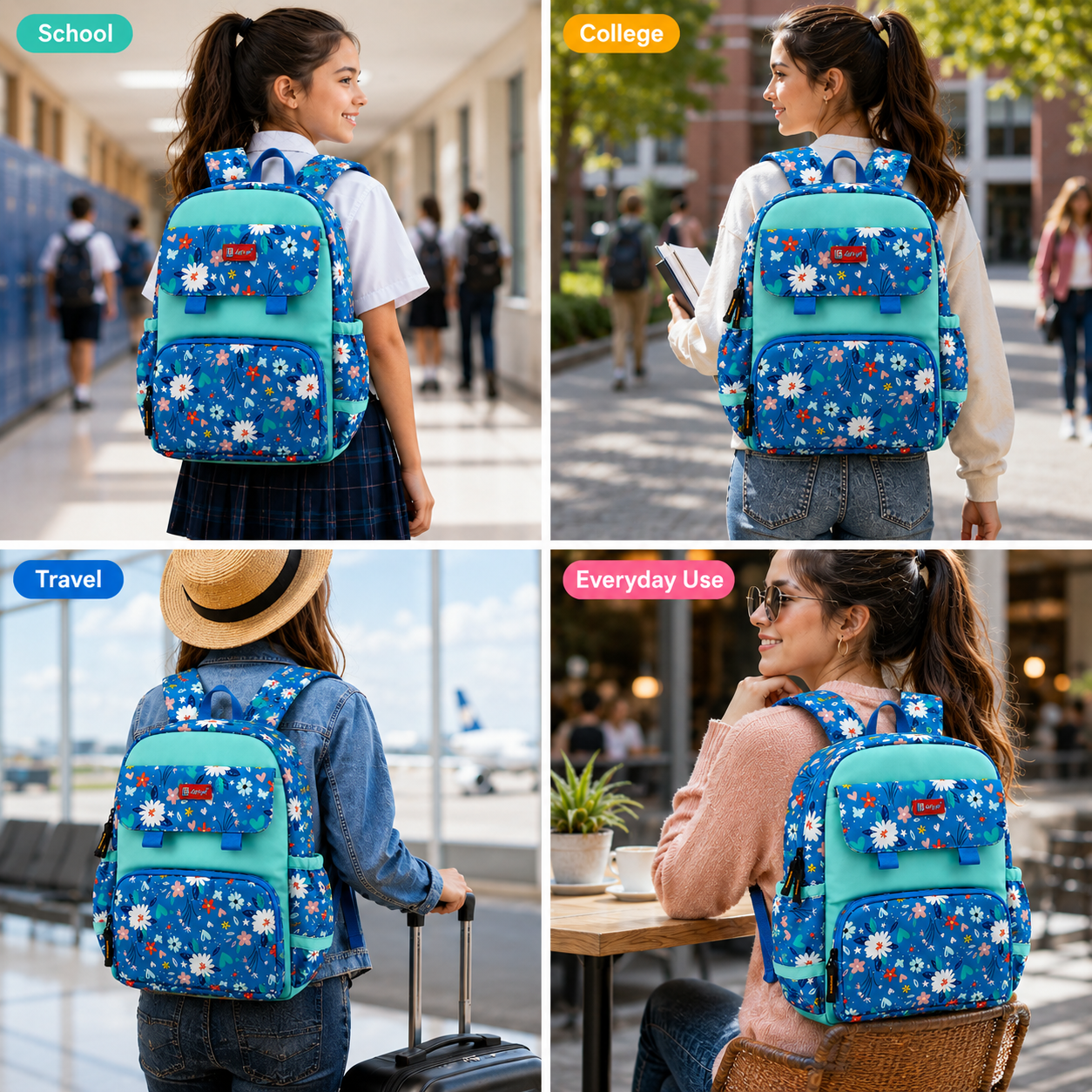 Let’s Go Stylish Printed Backpack for Girls | School, College & Travel Bag - Let's Go