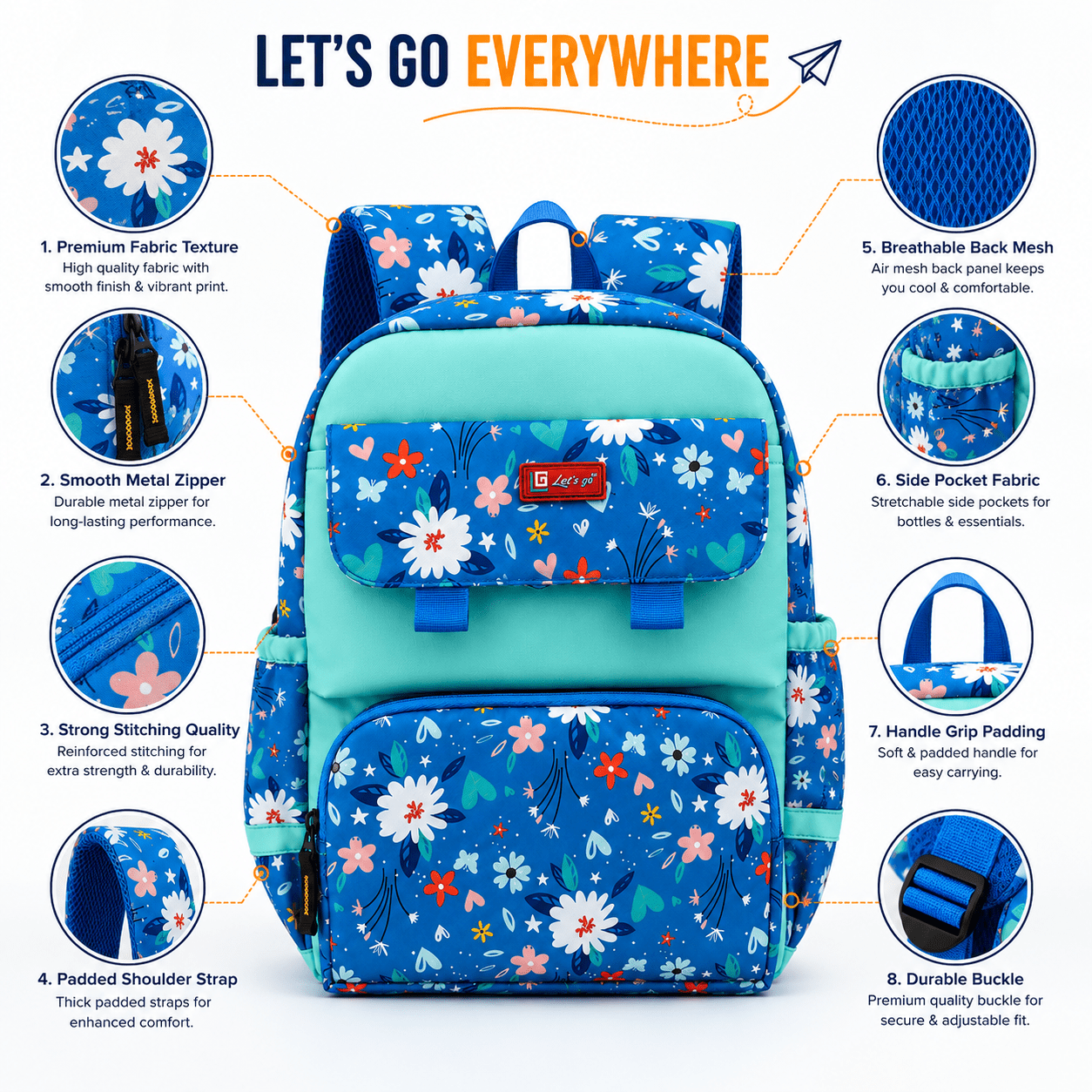 Let’s Go Stylish Printed Backpack for Girls | School, College & Travel Bag - Let's Go