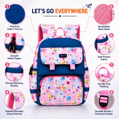 Let’s Go Stylish Printed Backpack for Girls | School, College & Travel Bag - Let's Go