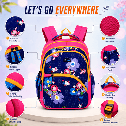 Let’s Go Stylish Printed Backpack for Girls | School, College, Travel & Daily Use Lightweight Backpack - Let's Go