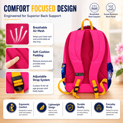 Let’s Go Stylish Printed Backpack for Girls | School, College, Travel & Daily Use Lightweight Backpack - Let's Go