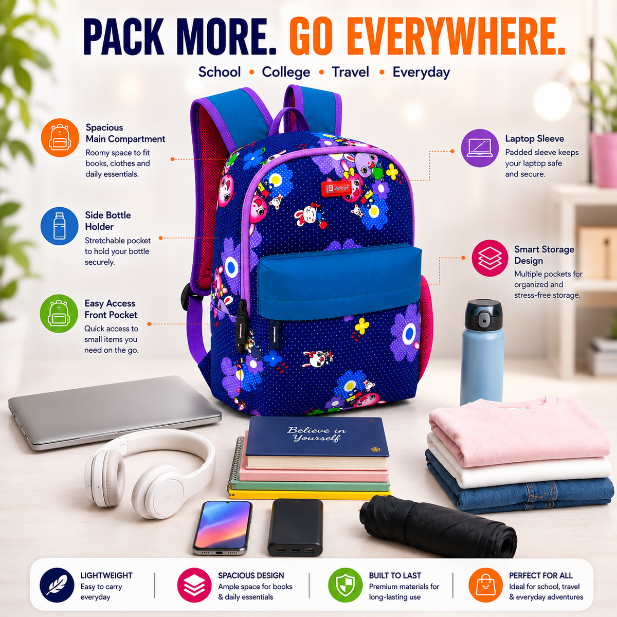 Let’s Go Stylish & Trendy Casual Backpack For Girls – School, College & Travel Bag - Let's Go