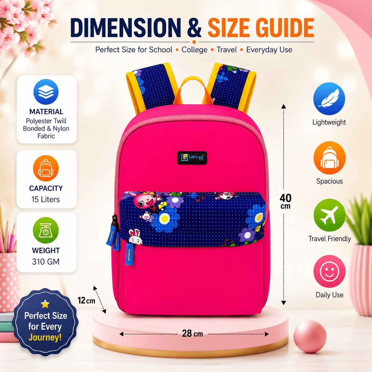 Let’s Go Stylish & Trendy Casual Backpack For Girls – School, College & Travel Bag - Let's Go
