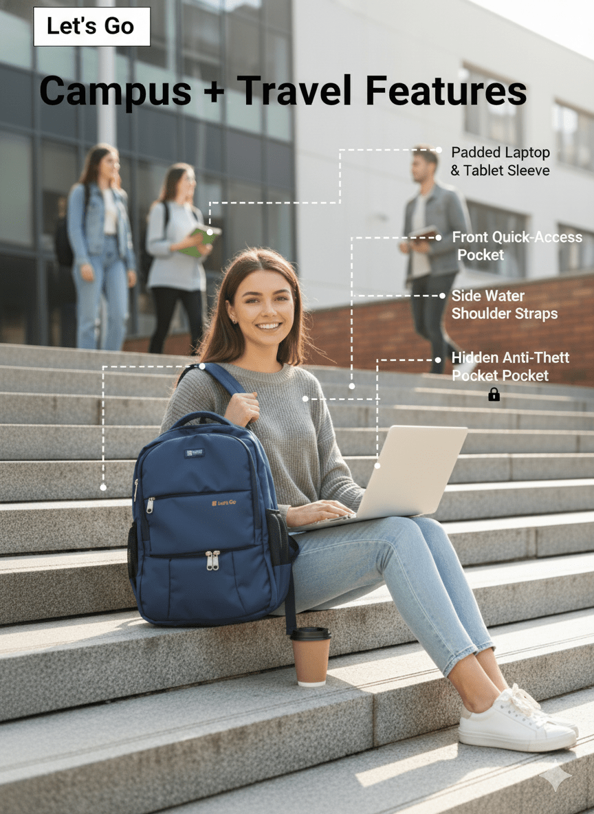 Unisex Laptop Backpack for Travel, College & Office - Let's Go