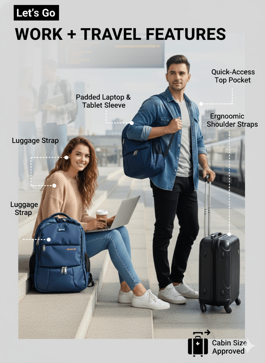 Unisex Laptop Backpack for Travel, College & Office - Let's Go