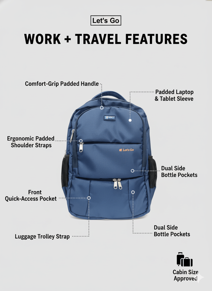 Unisex Laptop Backpack for Travel, College & Office - Let's Go